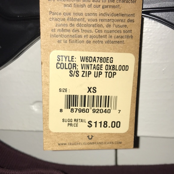 True Religion Short sleeve zip top xs - Picture 8 of 11